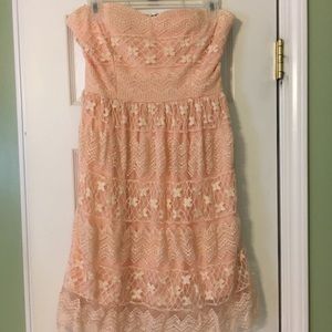 Blush lace overlay strapless dress